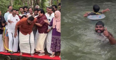 A unique pond inauguration; the event went viral on social media as public representatives fell into the water